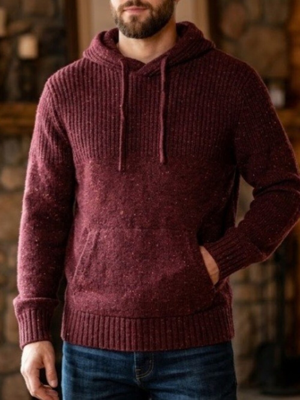 American Eagle Outfitters Maroon Turtleneck Hoodie Sweater Cozzy Size Large